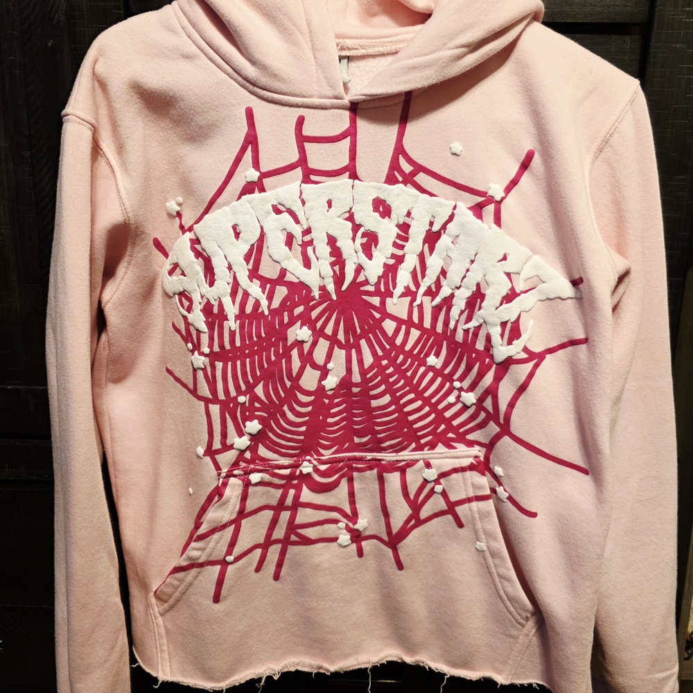 Pink Hoodie with Spider Web Design